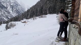 Couple HIDE TO FUCK while hiking IN THE SNOW,mountain forest and birdsong, romantic intimate love - 2 image