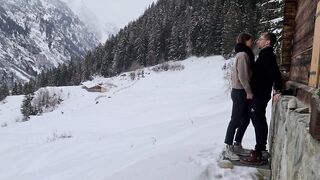 Couple HIDE TO FUCK while hiking IN THE SNOW,mountain forest and birdsong, romantic intimate love - 3 image