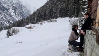Couple HIDE TO FUCK while hiking IN THE SNOW,mountain forest and birdsong, romantic intimate love - 4 image