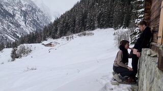 Couple HIDE TO FUCK while hiking IN THE SNOW,mountain forest and birdsong, romantic intimate love - 5 image