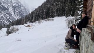 Couple HIDE TO FUCK while hiking IN THE SNOW,mountain forest and birdsong, romantic intimate love - 6 image