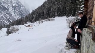 Couple HIDE TO FUCK while hiking IN THE SNOW,mountain forest and birdsong, romantic intimate love - 7 image