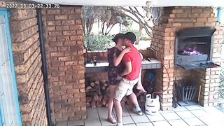 Spycam: CC TV self catering accomodation couple fucking on front porch of nature reserve - 1 image