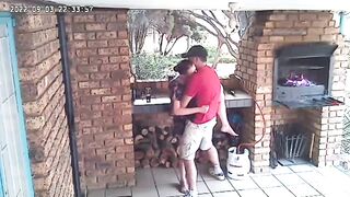 Spycam: CC TV self catering accomodation couple fucking on front porch of nature reserve - 10 image
