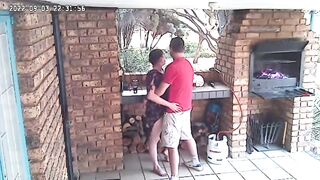 Spycam: CC TV self catering accomodation couple fucking on front porch of nature reserve - 5 image