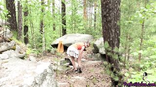 Brunette Hard Pussy Fuck Stranger Outdoor and Creampie in the Forest - 4 image