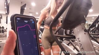 Sexy Girl Working out with Remote Control Sex Toy in Public Gym - 7 image