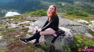 Girl decided to relax, masturbate her pussy and get an orgasm high in the mountains! - 1 image