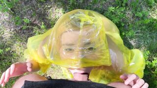Girl in pvc raincoat suck dick in the forest - 13 image