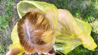 Girl in pvc raincoat suck dick in the forest - 5 image