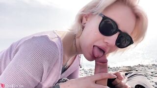 Blonde Public Blowjob Dick and Cum in Mouth by the Sea - Outdoor - 12 image