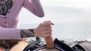 Blonde Public Blowjob Dick and Cum in Mouth by the Sea - Outdoor - 14 image