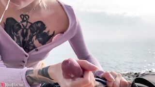 Blonde Public Blowjob Dick and Cum in Mouth by the Sea - Outdoor - 15 image
