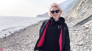 Blonde Public Blowjob Dick and Cum in Mouth by the Sea - Outdoor - 5 image