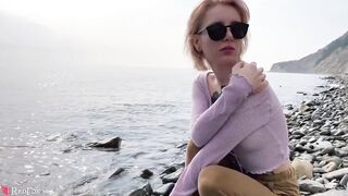Blonde Public Blowjob Dick and Cum in Mouth by the Sea - Outdoor - 8 image