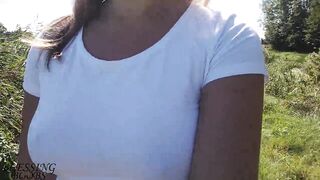 Nice walk without a bra, nipples shine through my white shirt (see through shirt) - boob walk - 9 image