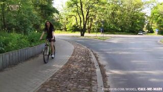 Pretty girl ride dildo on bike - 2 image
