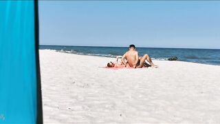 Sharing my girl with a stranger on the public beach. Threesome WetKelly. - 2 image
