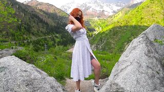 Redhead beauty shows and masturbates in nature - 1 image