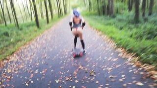 Outdoor public flashing , blowjob & sex in a forest by a french skater girl - 4 image