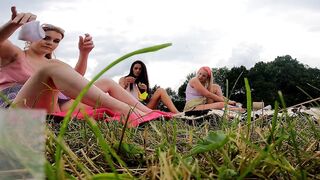 Atomic Girl Wedgies with lots of colorful Panties and Thongs in Miniskirts Socks Try On Outdoors with Leon Lambert Girls - 8 image