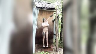 Alternative Cutie Takes Outdoor Shower and Brushes Teeth - 10 image
