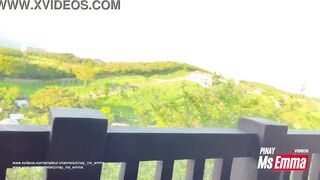 Hot Busty Amateur Filipina Wife Rubbing her Hairy Pussy on the Balcony - 10 image