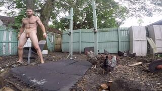 My naked outdoor workout with my chickens - 1 image