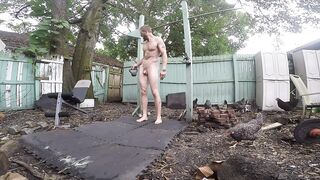 My naked outdoor workout with my chickens - 10 image