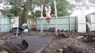 My naked outdoor workout with my chickens - 15 image