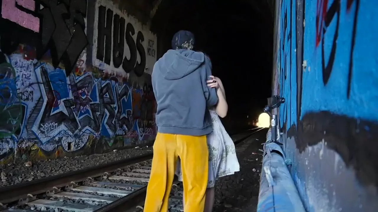 Sex in an active railroad tunnel! Had to dodge a train! watch online