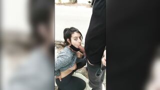 Amateur blowjob outdoor in the street by hot babe brunette - 15 image