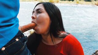 Risky passionate blowjob in nature outdoors. - 4 image