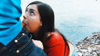 Risky passionate blowjob in nature outdoors. - 9 image