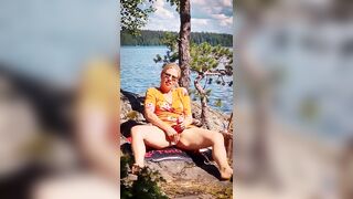 Blond Finnish MILF masturbating outdoors in public view, caught by passing boaters - 15 image