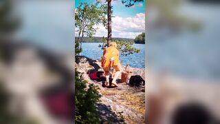 Blond Finnish MILF masturbating outdoors in public view, caught by passing boaters - 3 image
