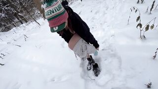He pissing inside my young ass in the forest on snow - 14 image