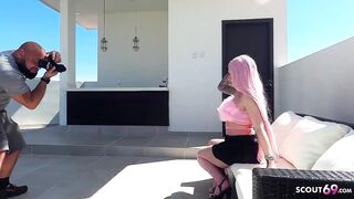 Pink Hair German Teen Penny in Fishnet Stockings Outdoor Sex by older Guy - 3 image