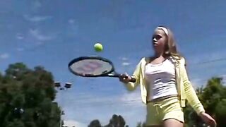 Teen masturbates outdoors after tennis - 4 image