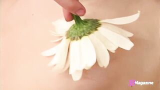 Teasing Flower Girl Ana Fey Rubs A White Bouquet On Her Boobs And Cunt - 10 image