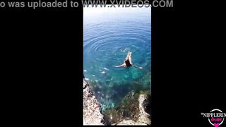 nippleringlover kinky mother extreme pierced nipples and pussy swimming naked ad public beach - 9 image