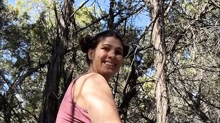 Mommy hikes in Austin Tx till she finds safe spot to eat creampie. Nervous about getting spotted - 11 image