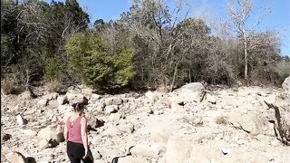 Mommy hikes in Austin Tx till she finds safe spot to eat creampie. Nervous about getting spotted - 4 image