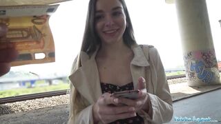 Public Agent - Young Ukrainian girl with long brunette hair waiting to meet friends talked into sex with a stranger outside - 2 image