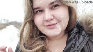 Outdoor Facial on a beautiful Face chubby Girl after a Blowjob - 8 image