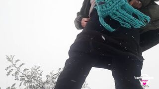 nippleringlover horny milf pissing outdoors in snow flashing pierced pussy and huge pierced nipples - 2 image
