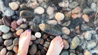 Foot fetish at the beach (with ASMR) - small feet and long toes of Mistress Lara - 6 image