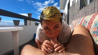 Outdoor blowjob & swallow on the terrace - 1 image