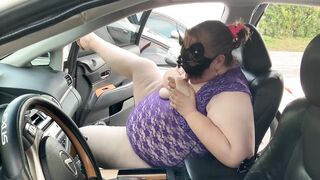 SSBBW Hot Blonde Milf Twerking Big Booty & Playing With Tits Publicly Outside Car (Deepthroat Blowjob In Car) POV, Nut - 5 image