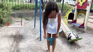 Teen girl swings and pisses in public - 5 image